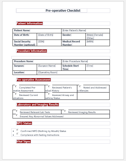 Anesthesiologist Pre-operative Checklist