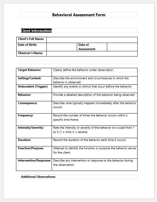 Behavioral Assessment Form