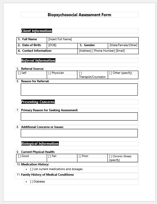 Biopsychosocial Assessment Form