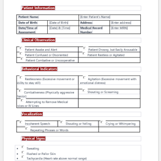Emergence Delirium Assessment Form