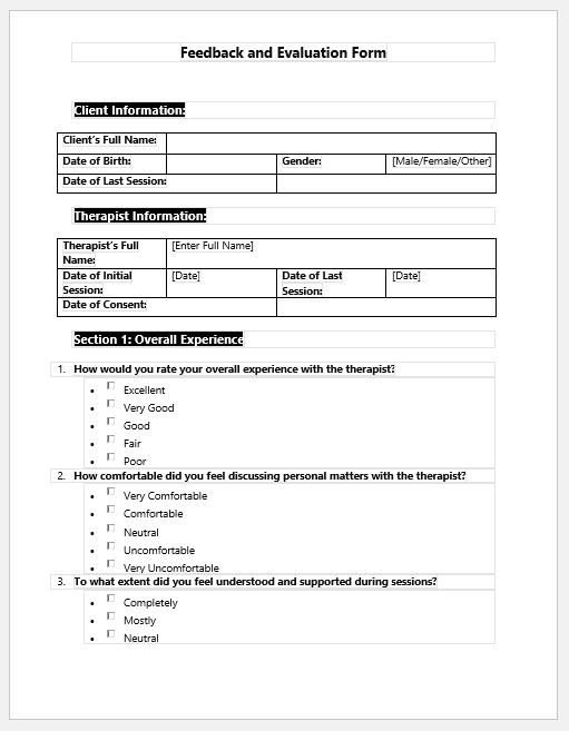 Feedback and Evaluation Form