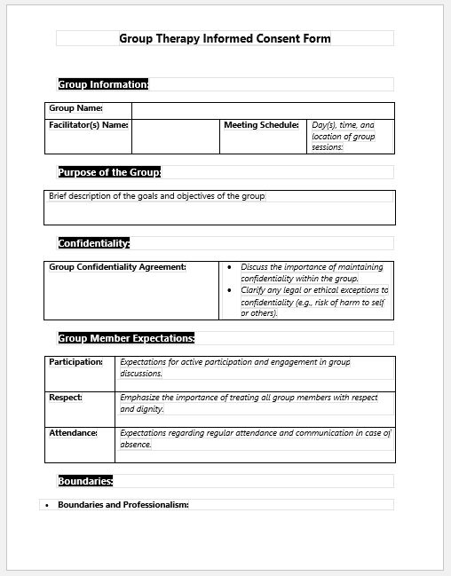 Group Therapy Informed Consent Form