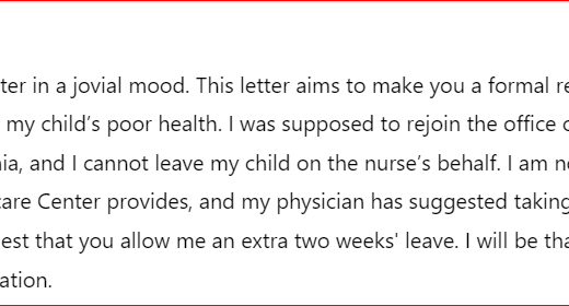 Maternity leave extension letter for Childcare
