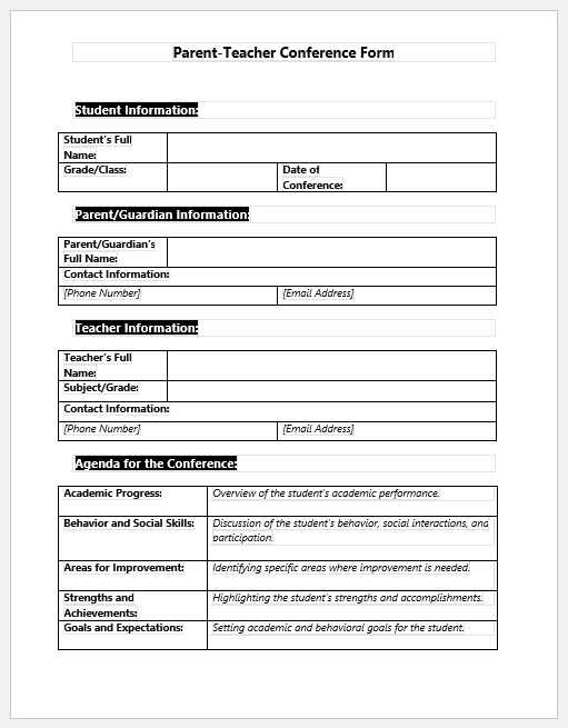 Parent-Teacher Conference Form