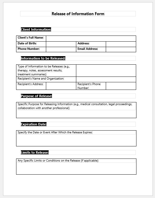 Release of Information Form