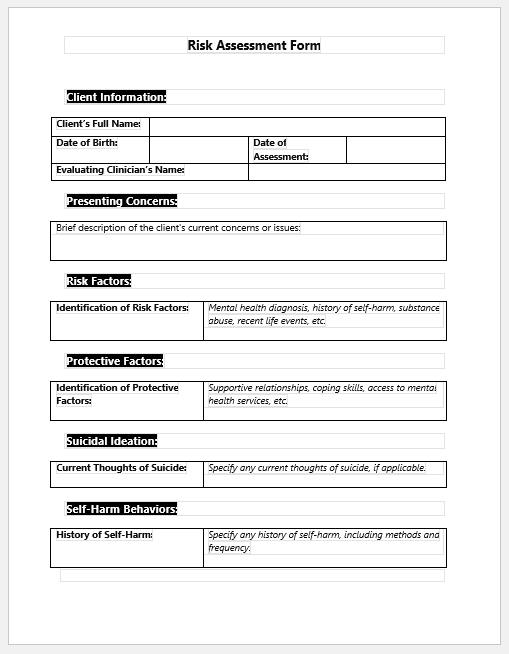 Risk Assessment Form