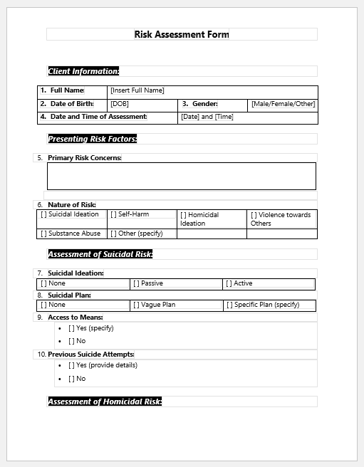 Risk Assessment Form