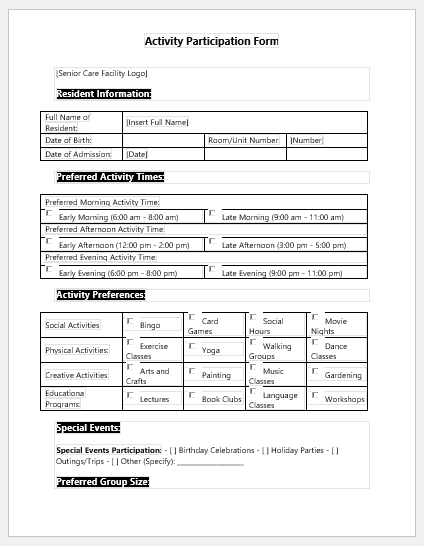 Activity Participation Form