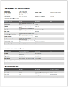 Dietary Needs and Preferences Form
