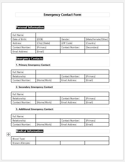 Emergency Contact Form