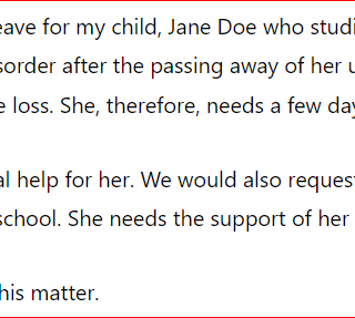 Letter To School To Request Mental Health Absence For Child