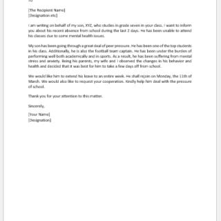 Letter to Teacher Explaining Mental Health Absence