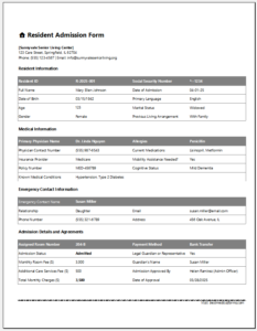 Resident Admission Form Template