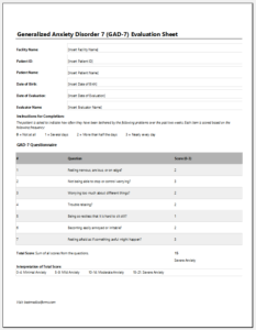 Generalized Anxiety Disorder 7 (GAD-7) Evaluation Sheet
