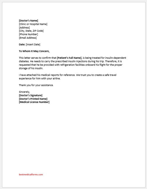 Diabetes travel letter