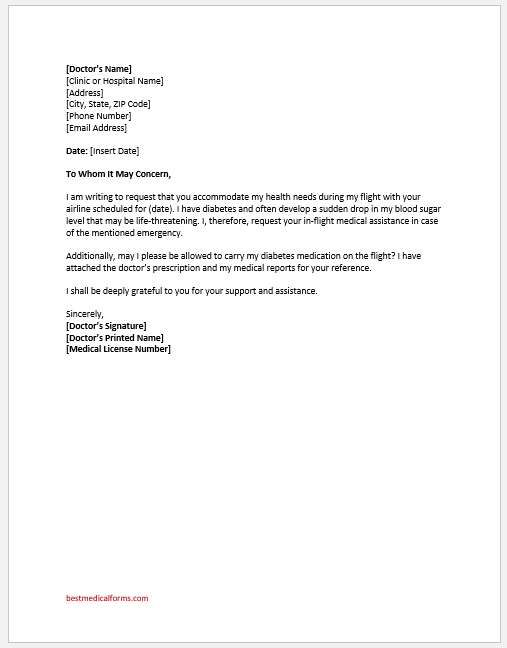 Diabetes travel letter