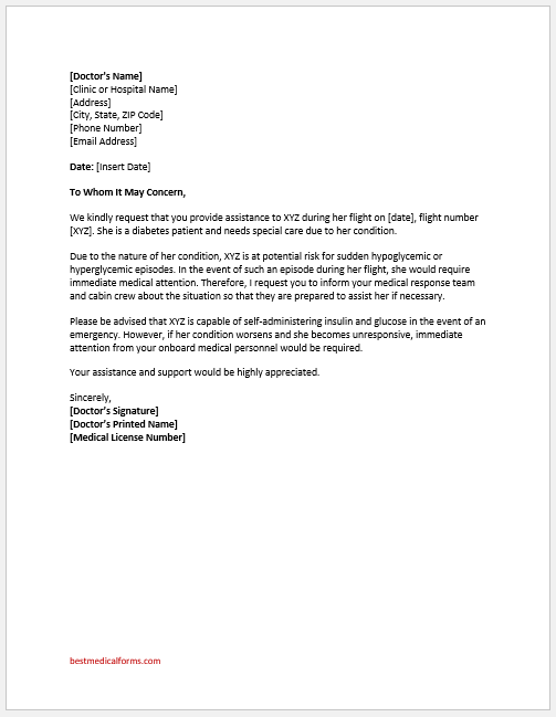 Diabetes travel letter