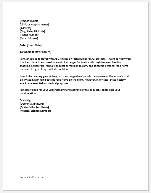 Diabetes travel letter